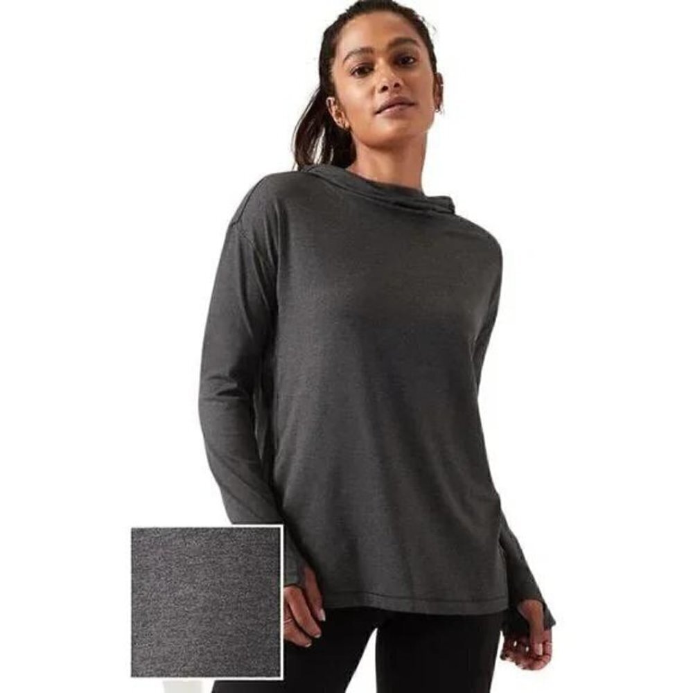 Athleta Uptempo Hoodie Sweatshirt Black Heather M Athleisure EUC Spacedye Light